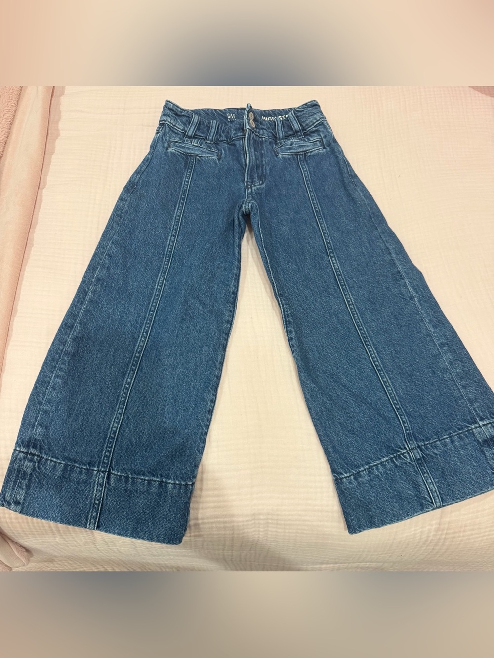 GAP Wide-Leg High-Rise Seam-Detail Denim - Medium Blue